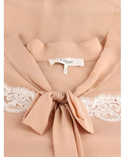 Chloé Pink Lace Detail Silk Blouse