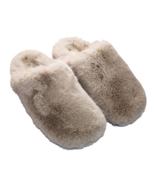 LA ROSE Gray Furry Indoor Slippers