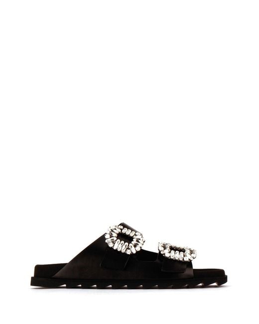 Roger Vivier Black Flat Sandals With Crystal Embellishments