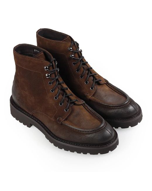 Doucal's Brown Dark Suède Combat Boot for men
