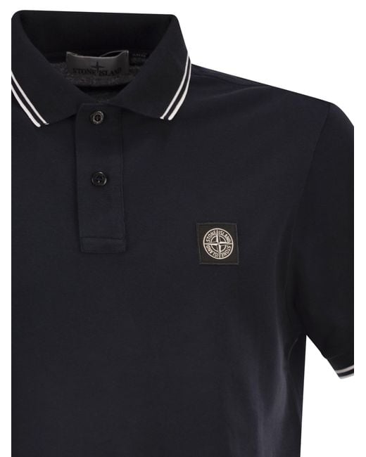 Stone Island Black Slim Fit Short Sleeve Polo Shirt With Compass Patch for men