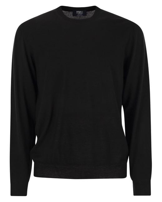 Fedeli Black Argentina Crew Neck Sweater for men