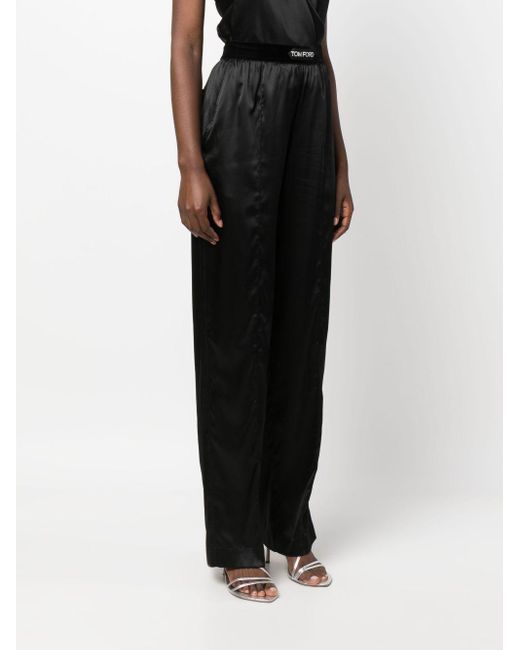 Tom Ford Black High-Waisted Stretch-Silk Satin Trousers