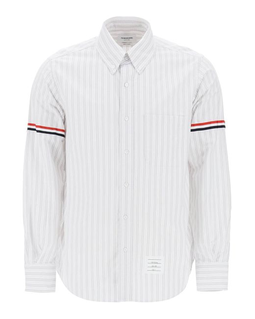 Thom Browne Striped Oxford Shirt in het White voor heren