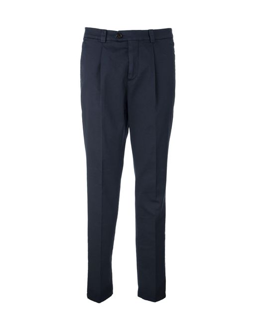 Brunello Cucinelli Blue Garment Dyed Leisure Fit Trousers In American Pima Comfort Cotton With Pleats