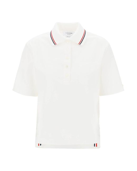 Thom Browne White Seersucker Polo -Hemd