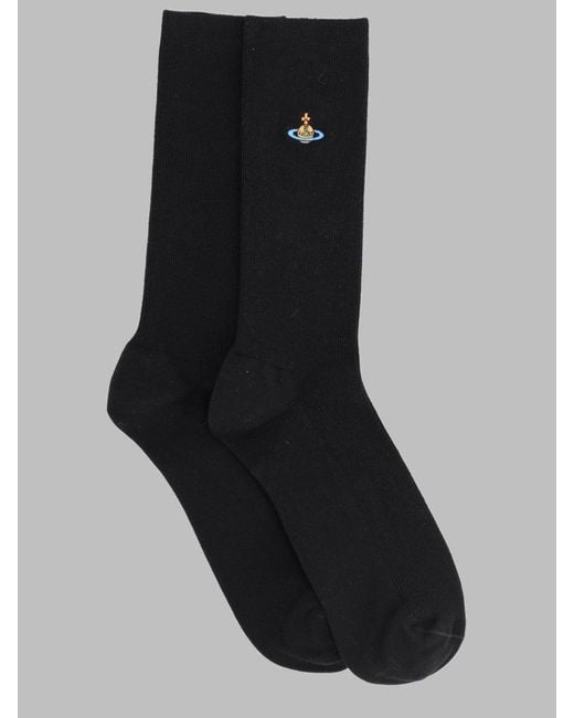 Vivienne Westwood Black Calzini "Ribbed Crew" Con Orb