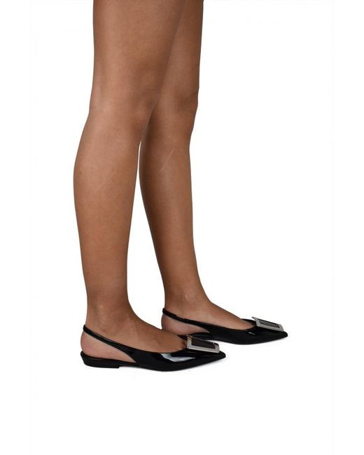Saint Laurent Black Vivi Bow Patent Slingback Flat