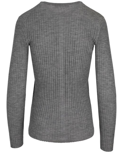 LA ROSE Gray Cash/Silk Ribs R Neck Cardigan