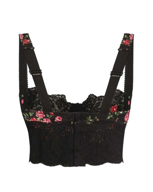 Dolce & Gabbana Black Printed Satin And Lace Balconette Bra