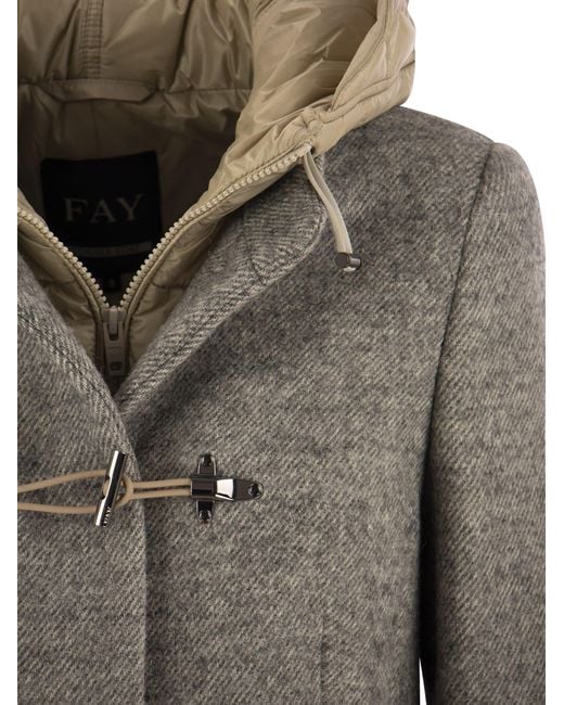 Toggle Wool Blend Coat With Hood Fay de color Gray