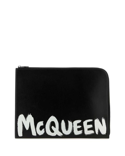 McQueen Black Graffiti Leather Pouch