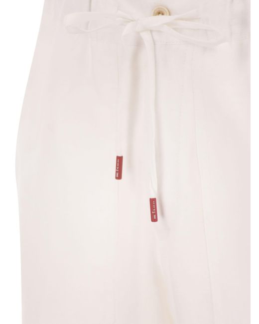 Kiton White Tailored Linen Drawstring Trousers for men