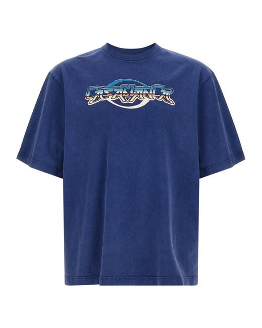 Casablanca Washed Oversized Cotton Crew Neck T-Shir in Blue für Herren