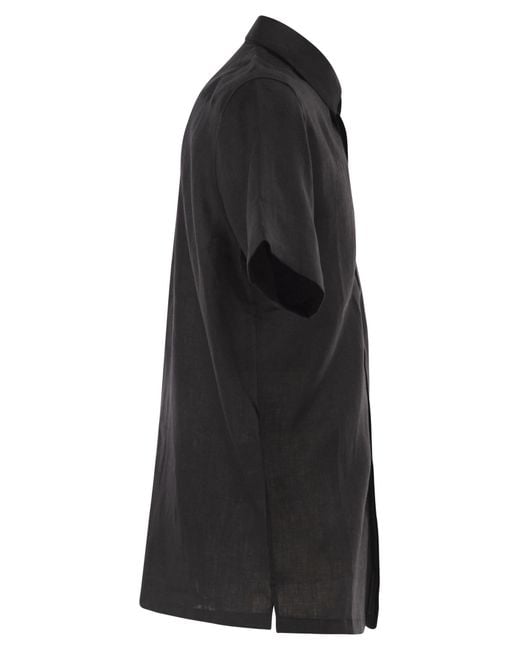 PT Torino Black Short Sleeved Linen Shirt
