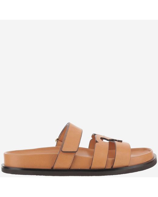 Tory Burch Brown Leather Slide Sandals