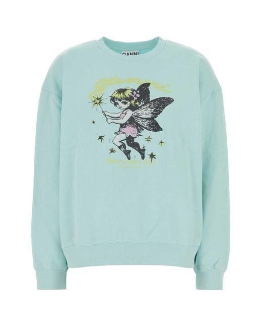 Ganni Blue Graphic Crew Neck Sweatshirt