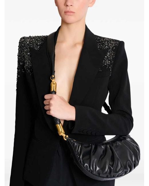 Balmain Black Ebene Ruffled Shoulder Bag
