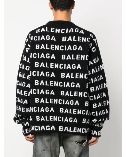 Balenciaga Black Allover Logo Crewneck Sweater for men