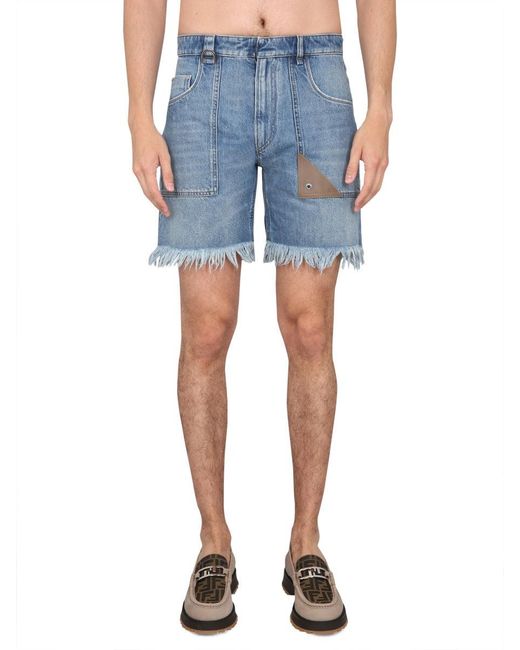 Fendi Blue Denim Bermuda Shorts For Ss23 for men