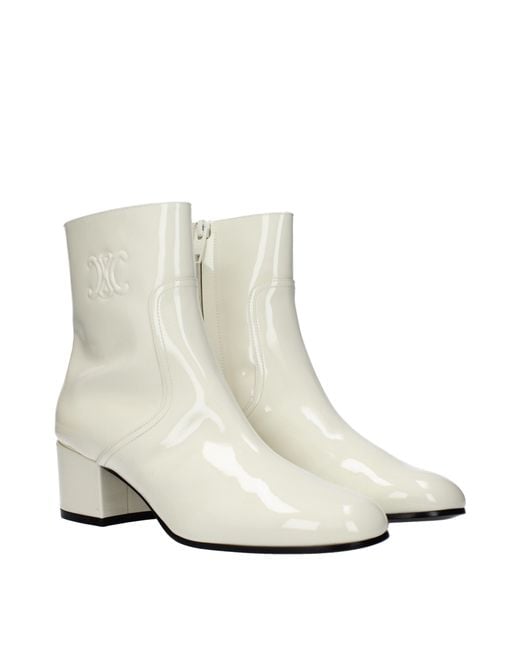 Céline White Stivaletti Triomphe Donna Vernice/Cotone