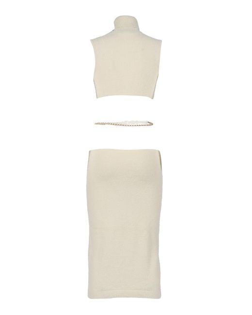 Elisabetta Franchi White Ribbed Knit Midi Dress With High Neckline