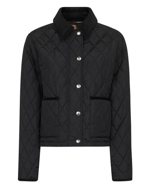 Burberry Black 'Oldham' Quilted Jacket With Corduroy Collar