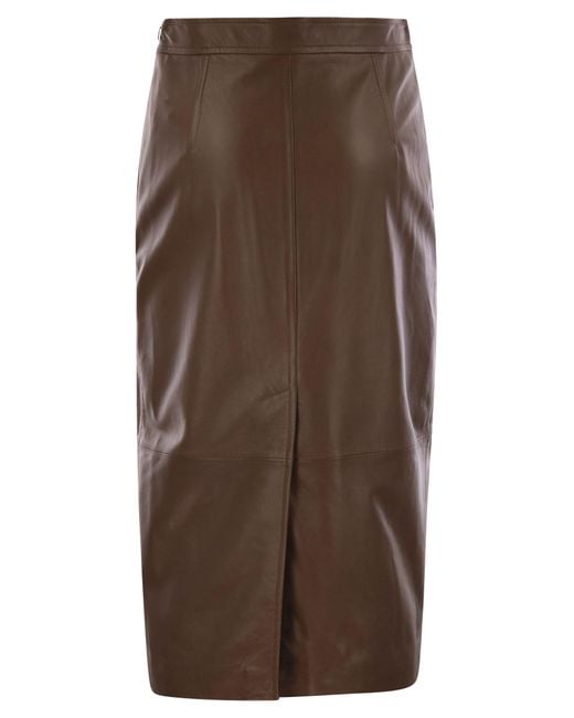 Max Mara Brown Taiga Nappa Leather Pencil Skirt