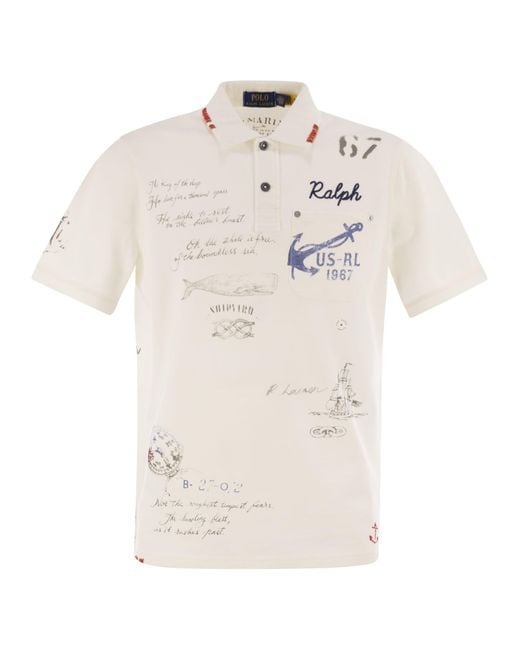 Polo Ralph Lauren White Piqué Polo Shirt With Classic Fit Graphics
