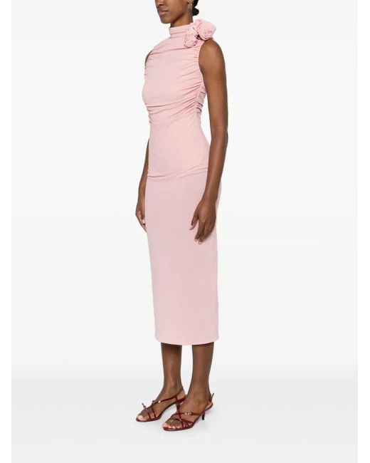 Magda Butrym Midi-Jurk Met Ruches in het Pink