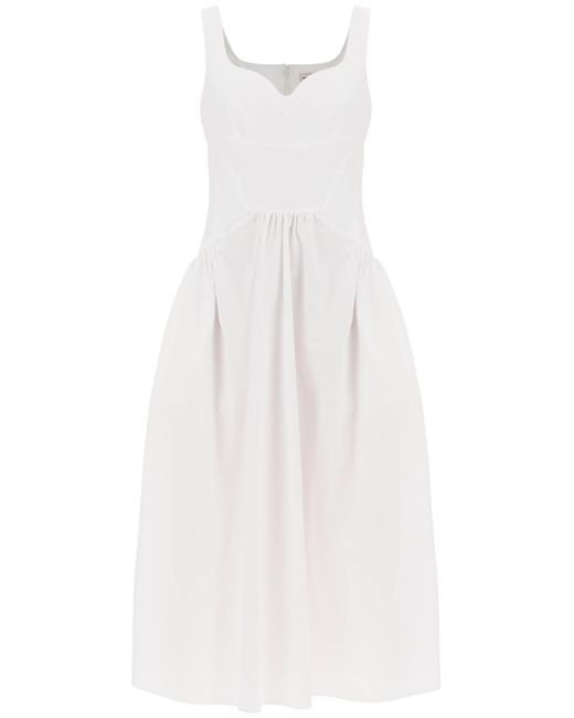 Midi Poplin Dress in di Alexander McQueen in White