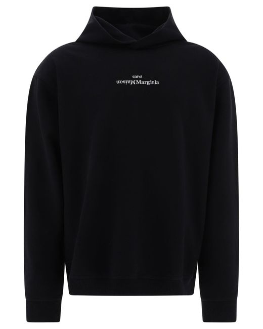 Maison Margiela Black Hoodie With Reversed Embroidered Logo for men
