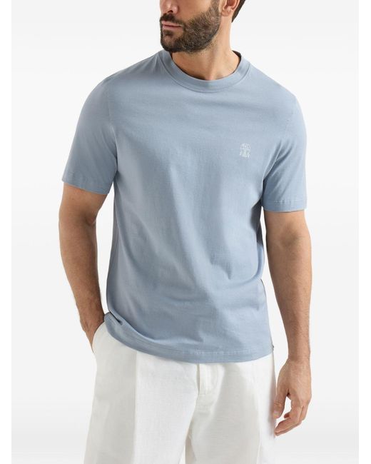Brunello Cucinelli T-Shirt Met Ronde Hals En Logodetail in het Blue voor heren
