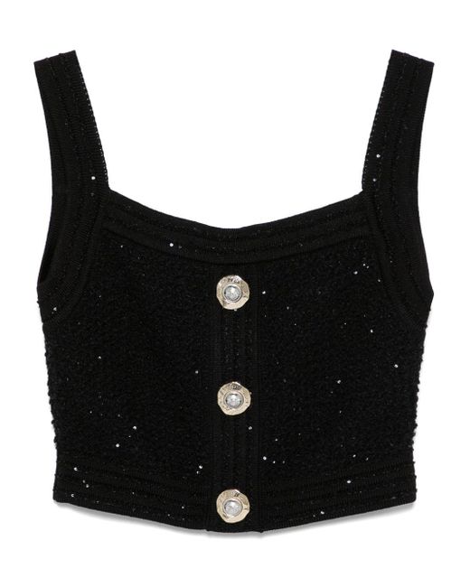 Balmain Black Button-Embellished Cropped Top