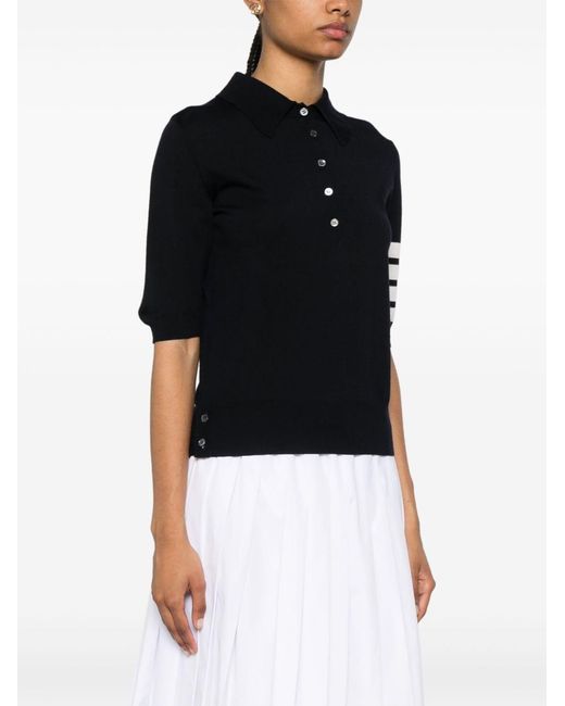 Thom Browne Black 4Bar Wool Polo Shirt