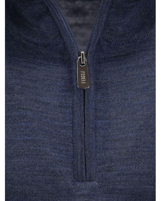 Suéter con cremallera de lana Fedeli de hombre de color Blue