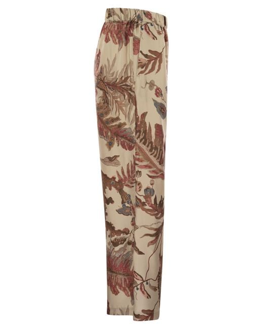 Weekend by Maxmara Weekend Max Mara Temide Gedrukte Silk Twill -broek in het Natural