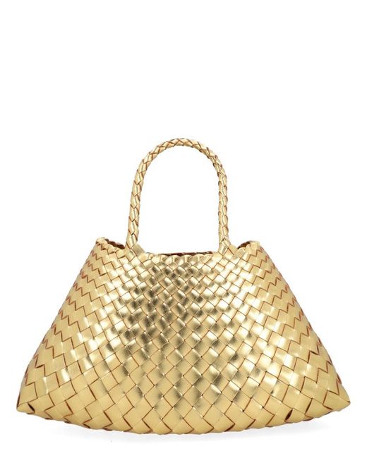 Dragon Diffusion Metallic Santa Croce Handbag With Two Top Handles And Interwoven Design
