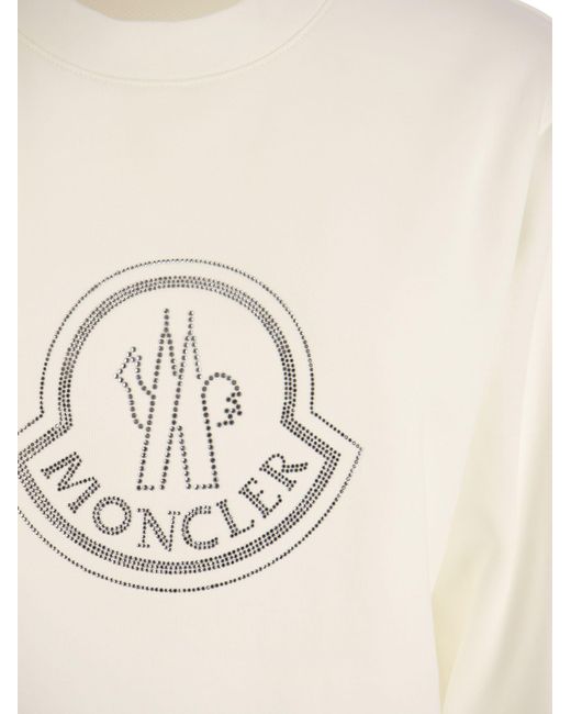Moncler White Logo Sweatshirt With Crystals