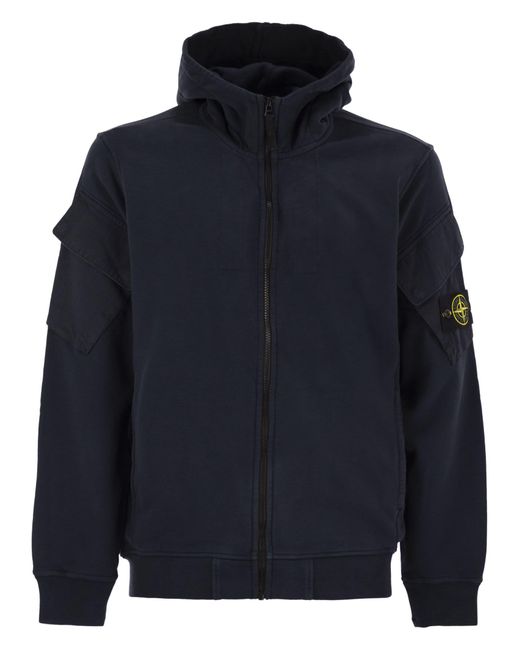 Stone Island Hoodie Met Zakken Met Rits En Mouw in het Blue