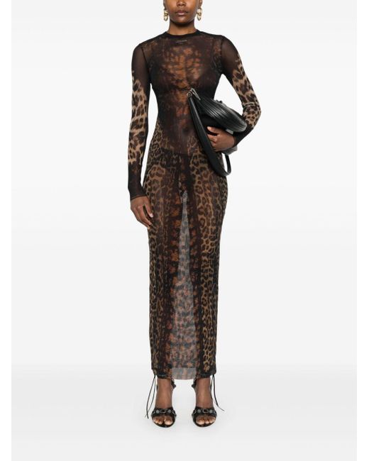 jean paul gaultier leopard print silk chiffon maxi dress Jean Paul Gaultier Leopard-Print Maxi Dress - Brown