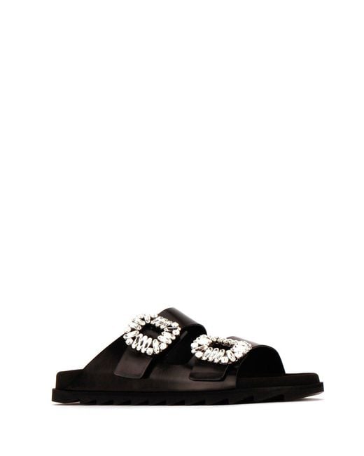 Roger Vivier Black Flat Sandals With Crystal Embellishments