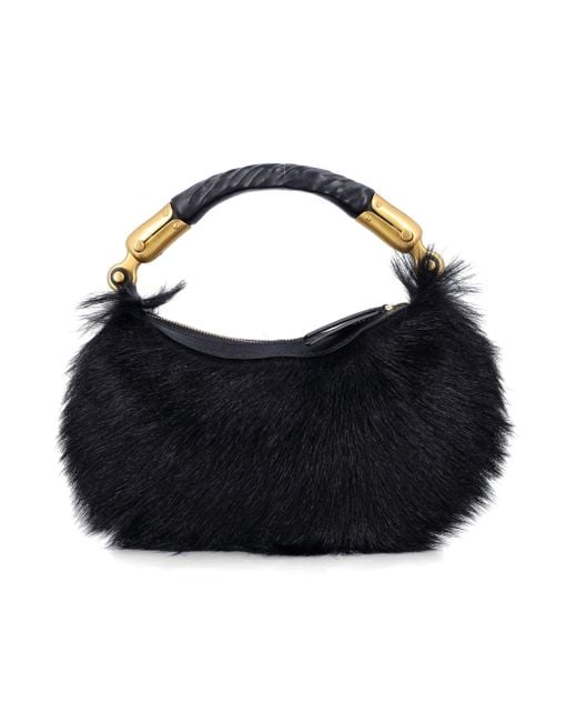 Balmain Blue Genuine Fur Handbag With Leather Handle