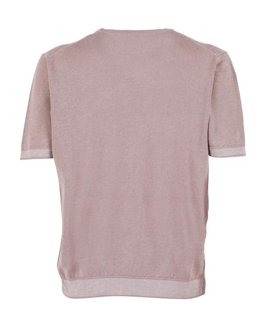 Peserico Pink Short Sleeve Ribbed Crew Sweater for men