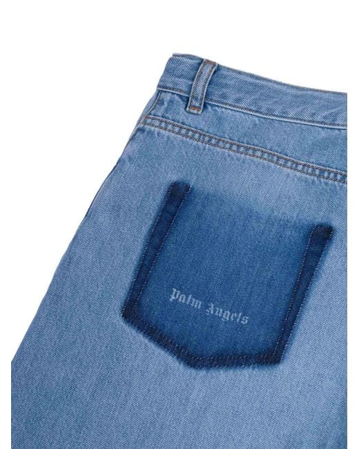 Palm Angels Blue Logo Baggy Denim Bermuda Girl