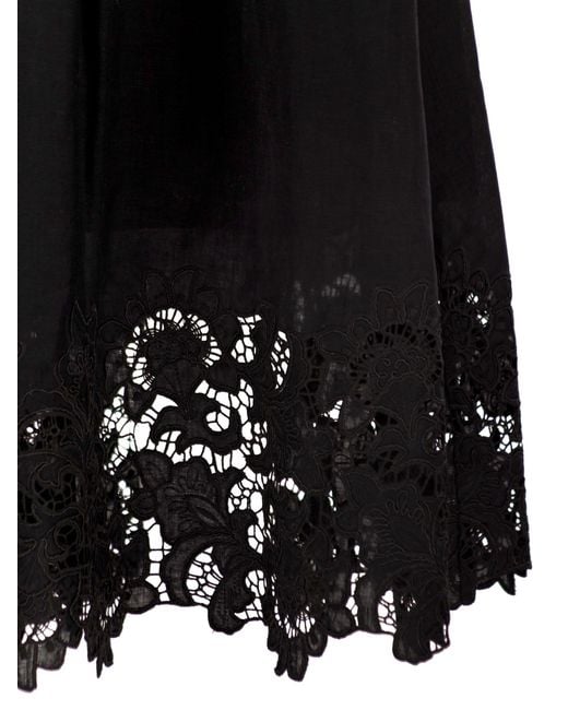 Max Mara Black Strapless Linen Dress With Embroidered Hem