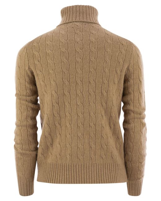 Polo Ralph Lauren Brown Wool And Cashmere Cable-Knit Turtleneck Sweater