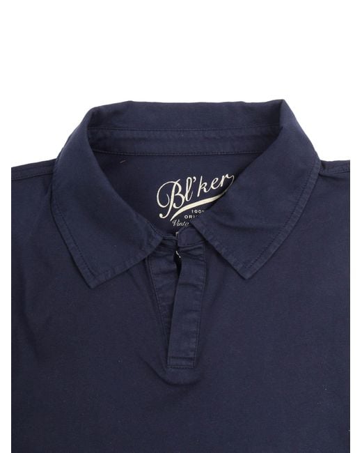 Bl'ker Blue Polo Manica Corta Hamptons Senza Bottoni Jersey