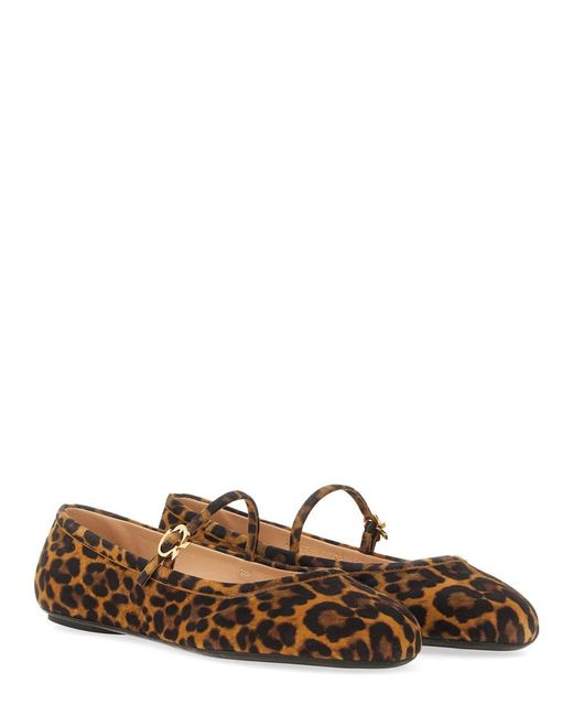 Gianvito Rossi Brown Carla Leopard-Print Suede Mary Jane Ballet Flats