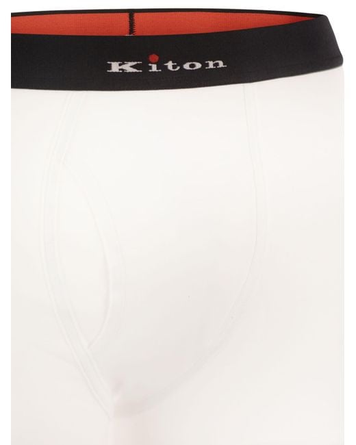 Kiton White Stretch Cotton Boxer Shorts With Logo for men